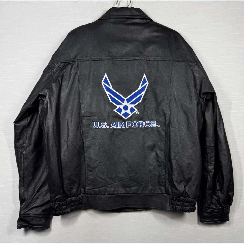JWM Air Force Leather Bomber Jacket Men 2XL Black Removable Fleece Liner USAF